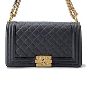CHANEL Boy Chanel ChainShoulder Bag Lambskin Dark Gray A67086